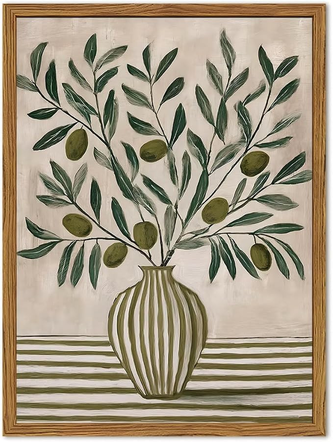 Framed Vintage Olive Branch Wall Art, Green Botanical Pictures Wall Decor, Neutral Farmhouse Plan... | Amazon (US)