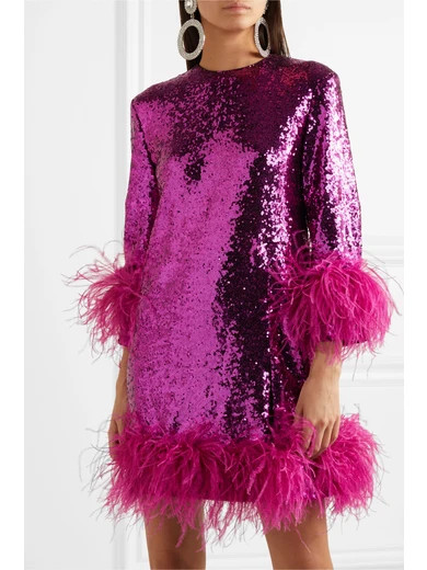 Feather-trimmed sequined crepe mini dress | NET-A-PORTER (US)