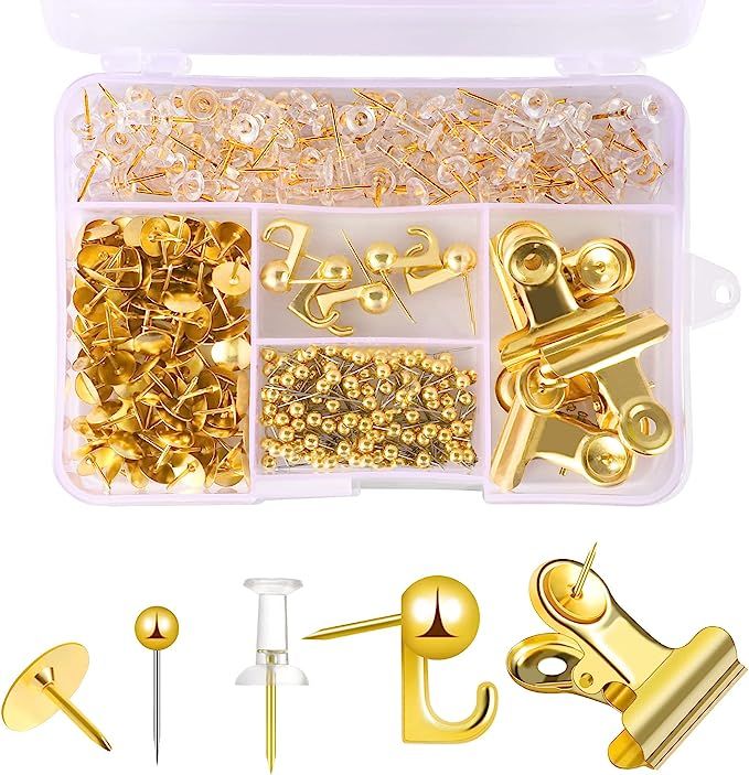 310 Pcs Gold Push Pins Set, Gold Thumb Tacks Decorative Push Pins for Cork Board with Push Pin Ho... | Amazon (US)
