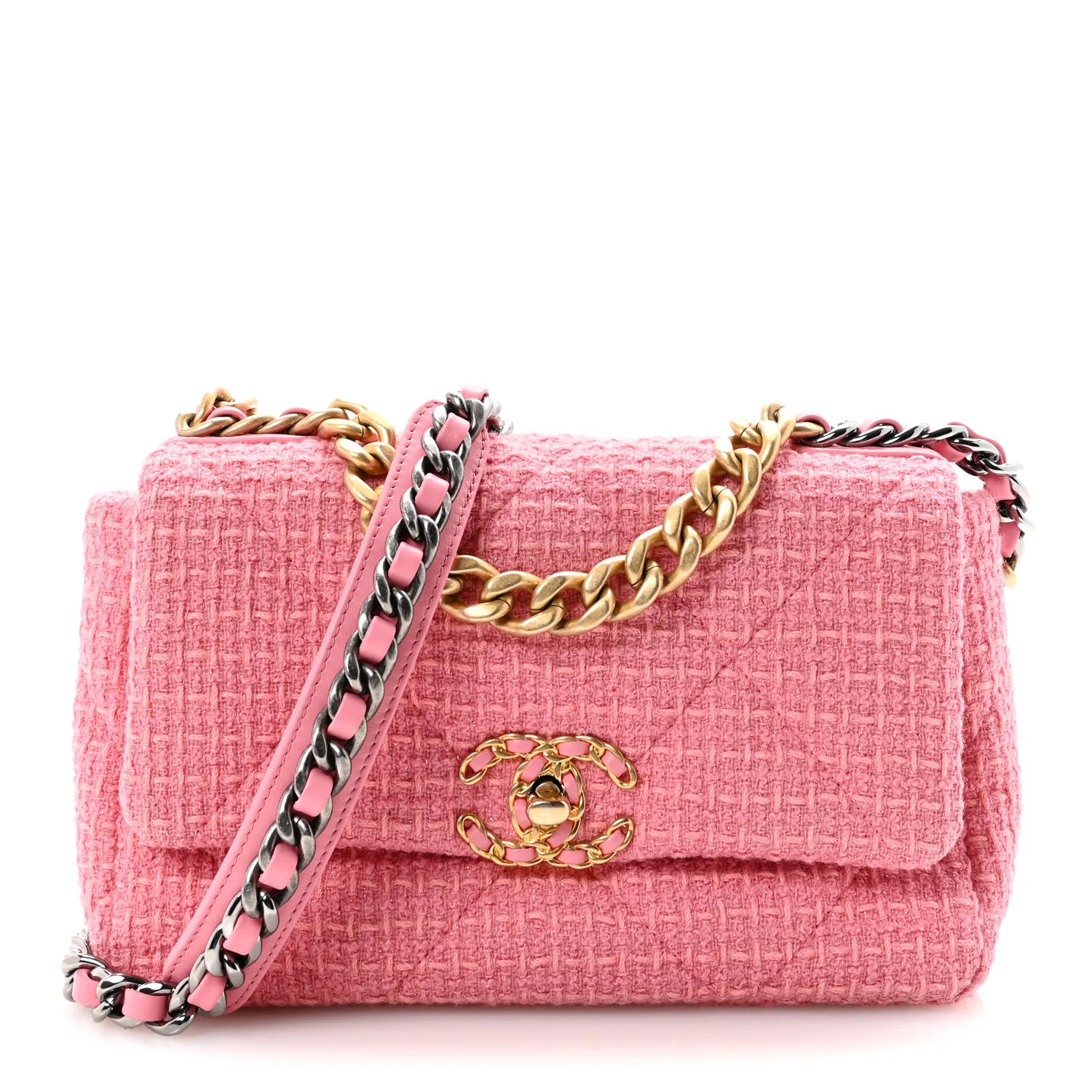Metallic Tweed Quilted Medium Chanel 19 Flap Pink | FASHIONPHILE (US)