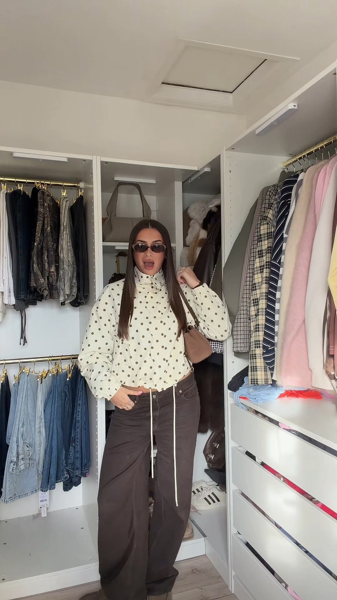 A butter yellow jacket with brown polka dots = SOLD 🧈🤎🤭 