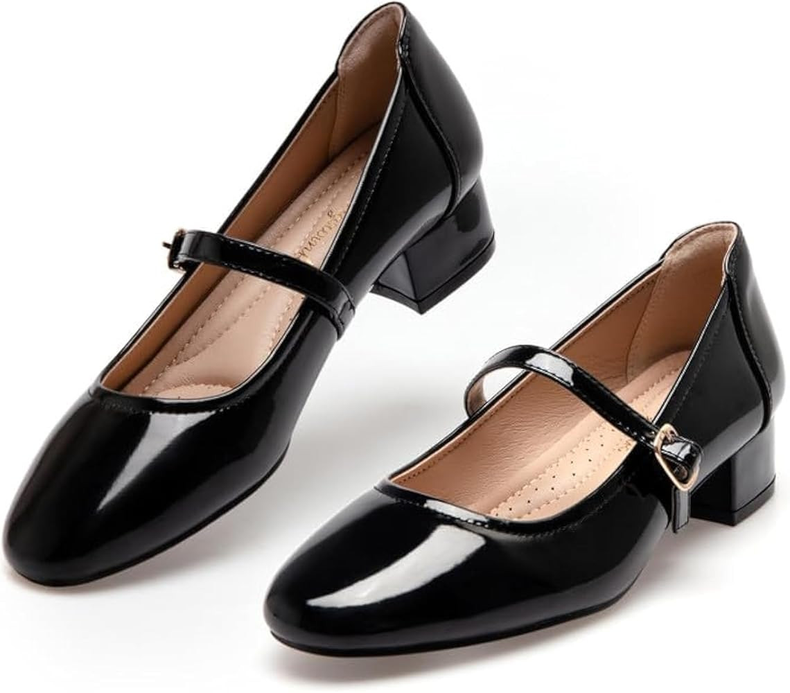 Mary Jane Shoes Women Low Heels Dress Shoes Pumps for Women Dressy Low Heel 2 Inch Chunky Heel Ma... | Amazon (US)