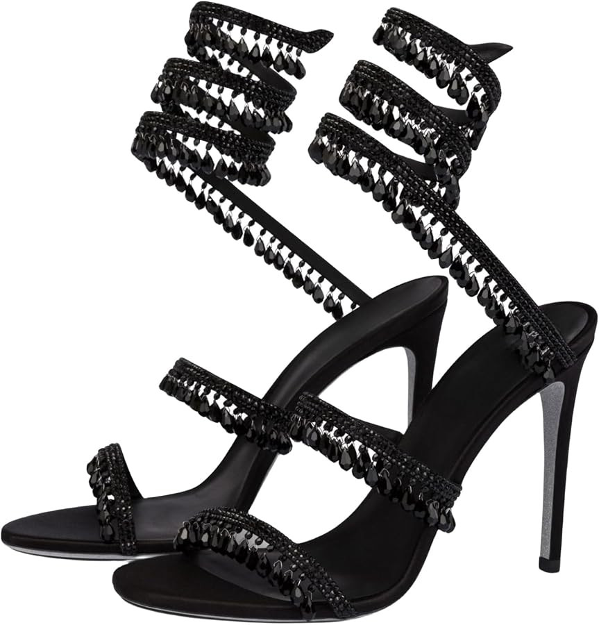 Rhinestone Wrap Around Strappy Stiletto High Heels for Women | Amazon (US)