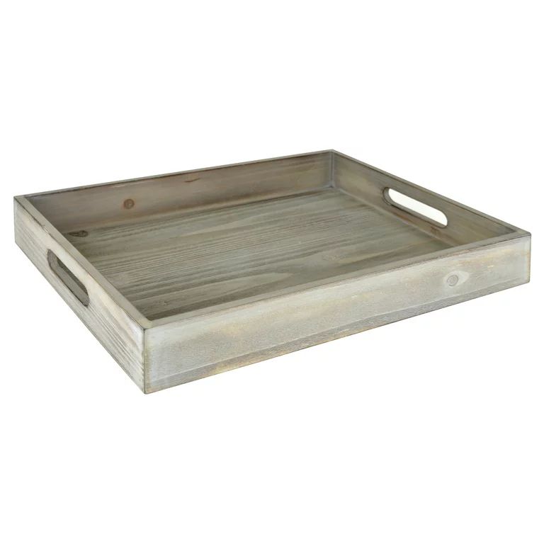 Mainstays Tabletop Rectangle 16" x 12" x 2.5" Wooden Tray, Gray Wash | Walmart (US)