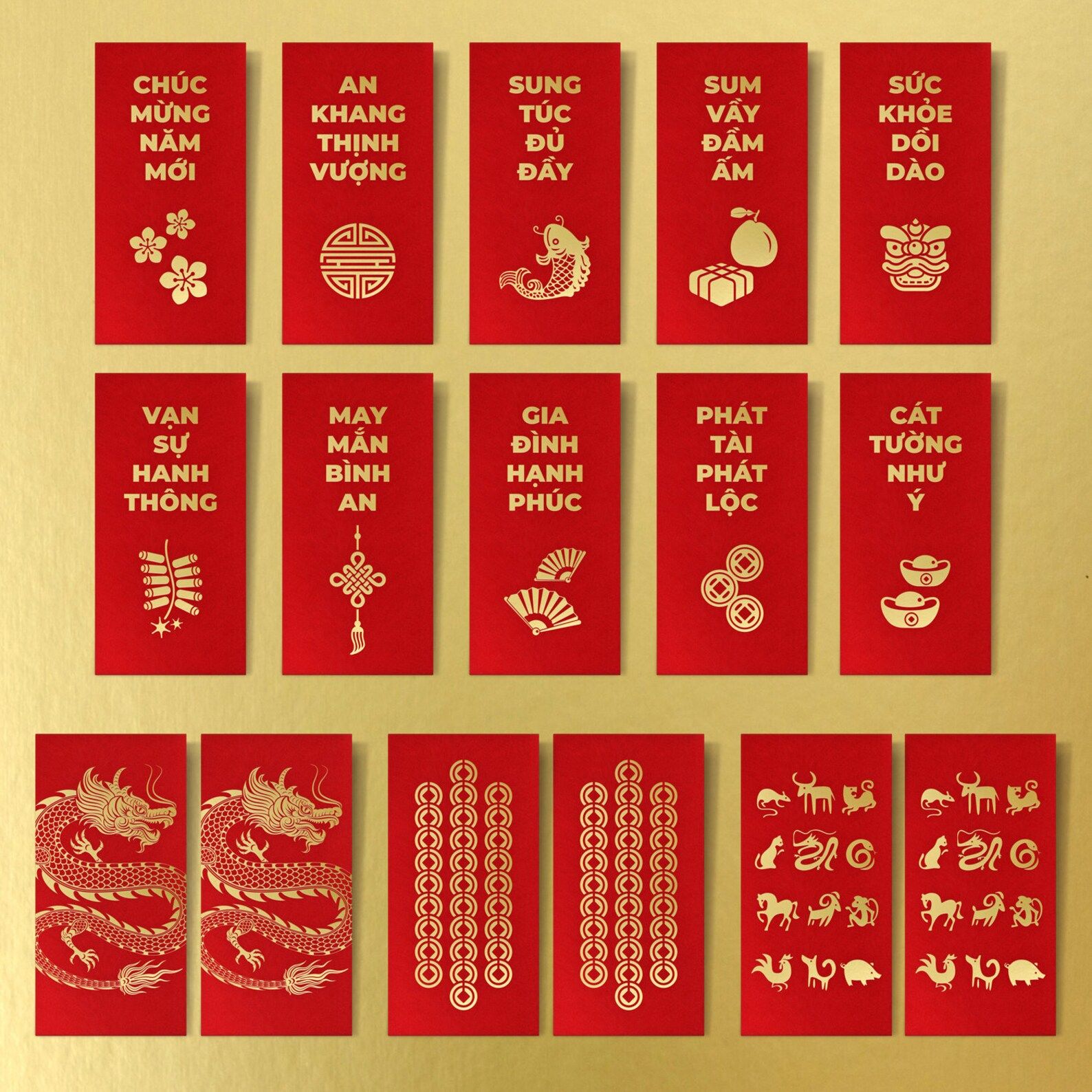Bao Li Xi Tet 16pcs Vietnamese Lunar New Year 2024 Red Lucky Money Envelopes - Etsy | Etsy (US)