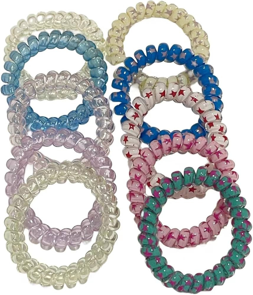 Lomjutyg 10psc Spiral Hair Ties, Waterproof Hair Elastics for Women, Multi Color Spiral Hair Ties Accessories for Women | Amazon (US)