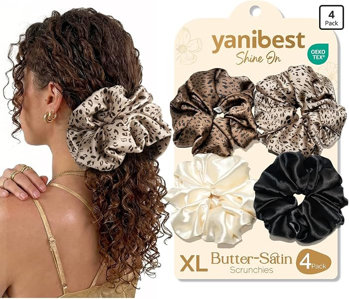 YANIBEST 4 Pcs Oversized Satin Scrunchies, Jumbo Hair Ties for Women     Oversized satin scrunchi... | Amazon (US)