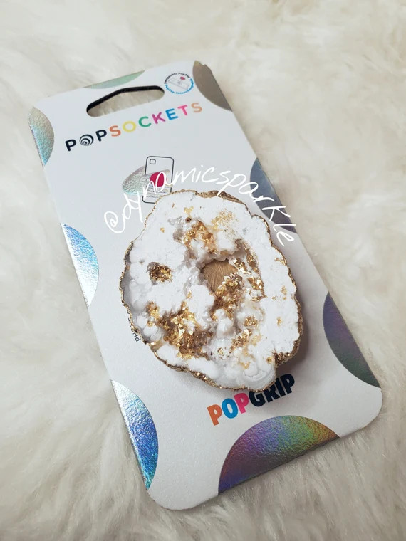 White Gold Geode Slice Agate Gemstone Inspired Popsocket | Etsy | Etsy (US)