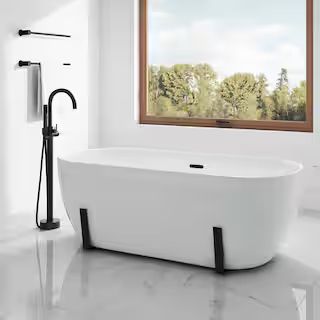OVE Decors Sayuri 63 in. Freestanding Flatbottom Soaking Bathtub with Center Drain in White Inclu... | The Home Depot