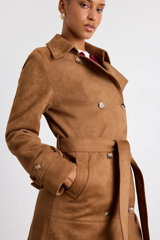 Talissa Light Brown Suede Double-Breasted Trench Coat | Lulus