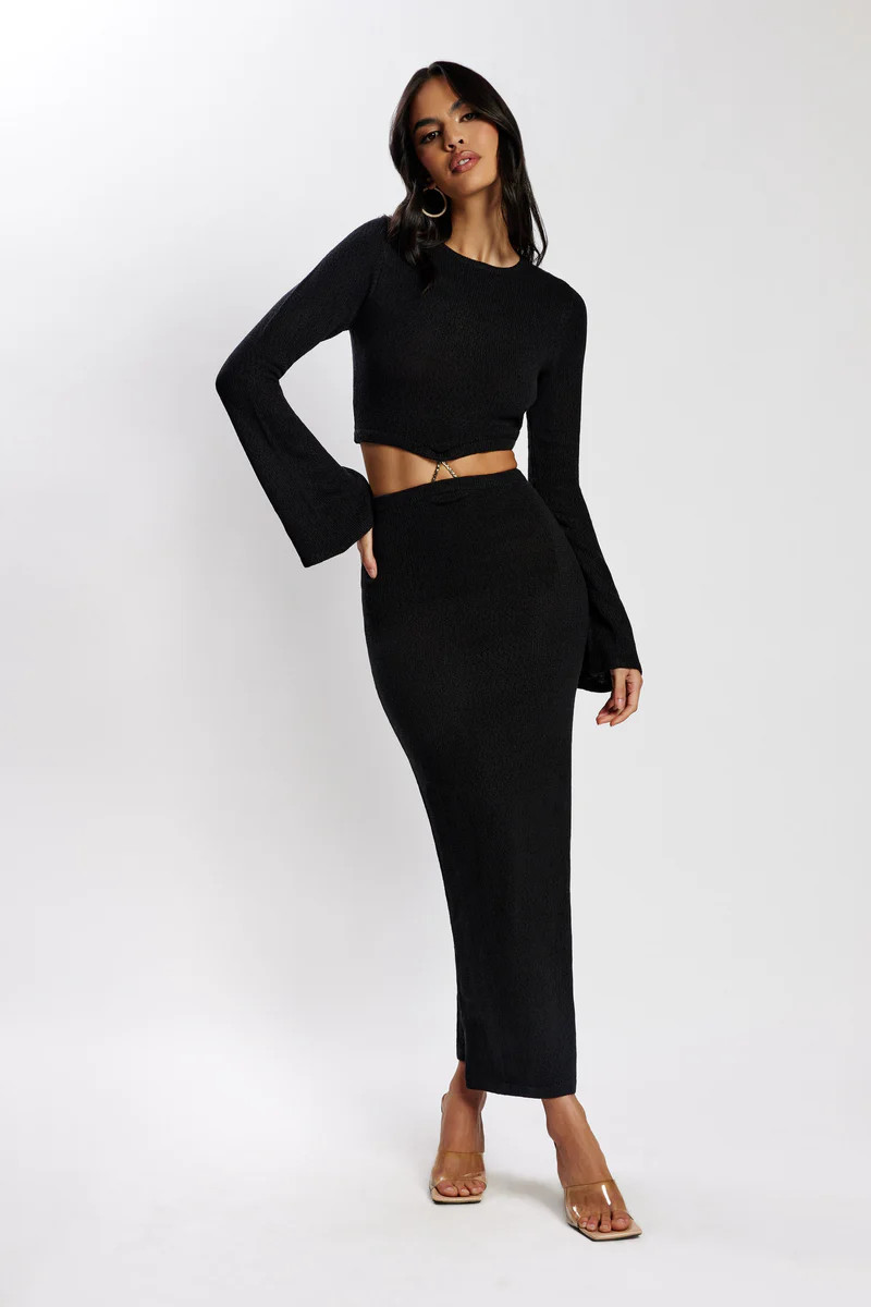 Anna Flare Sleeve Knit Dress - Black | MESHKI US