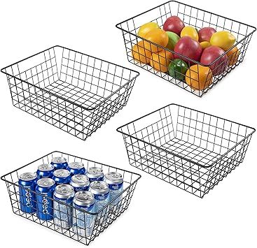 Wire Storage Baskets for Organizing, Vtopmart 4 Pack Metal Wire Freezer Organizer Bins with Handl... | Amazon (US)