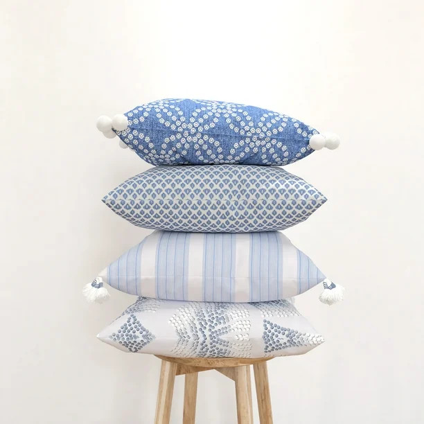 Coordinating Decorative Throw Pillow Covers, Square, 18" x 18", Blue, Set of 4, Stripes and Geome... | Walmart (US)