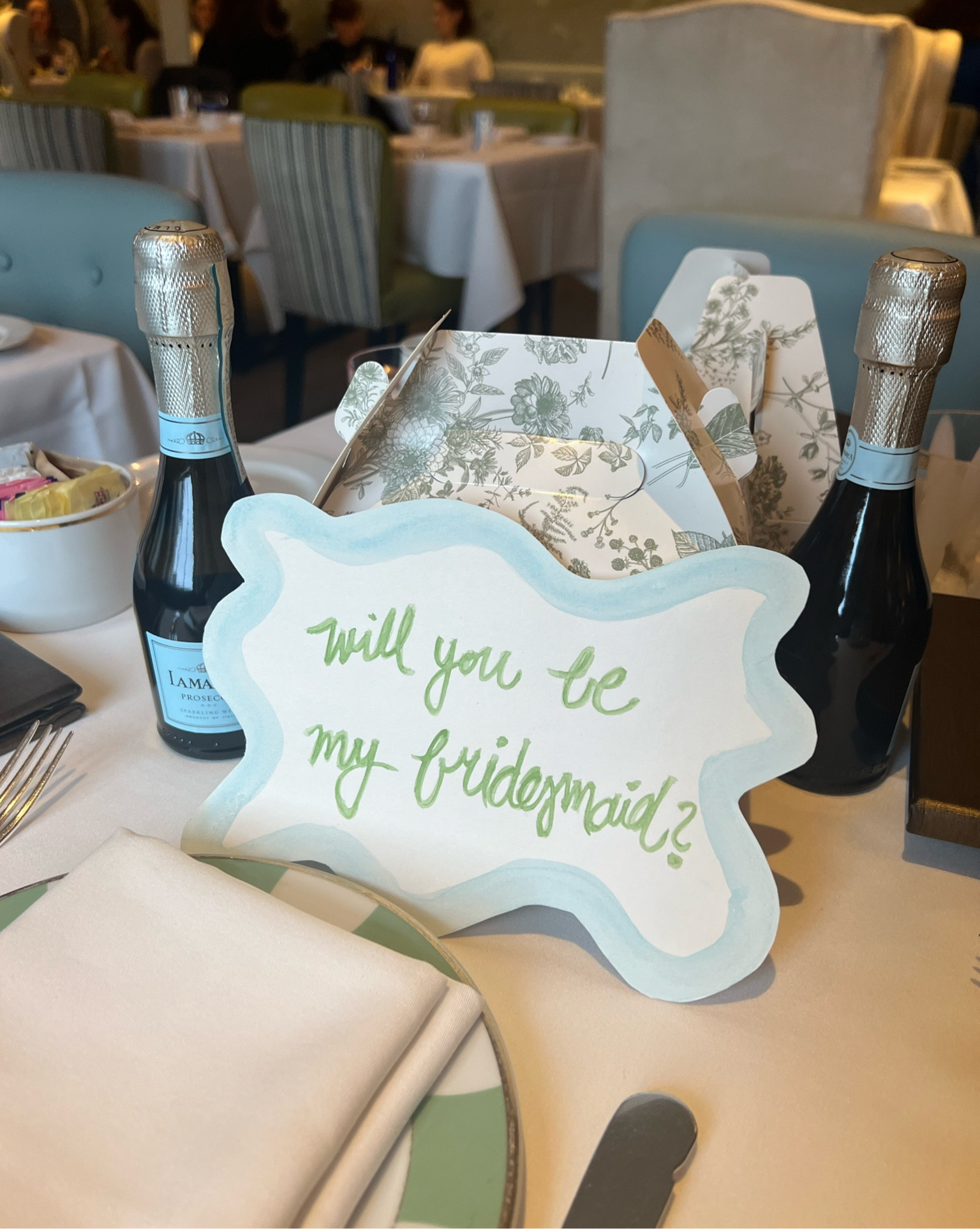 Sharing how I asked my bridesmaids and maids of honor 🩵 put together these super sweet boxes. 

I went with just a simple diamond ring for each - wanted it to be something timeless they would actually wear/use. Topped it off with Sugarfina & Prosecco. Painted the cards myself with watercolor brush pens!  

Bride wedding bridal 

#LTKwedding