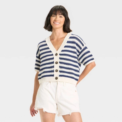 Women's Button-Front Cardigan - Universal Thread™ Blue Striped M | Target