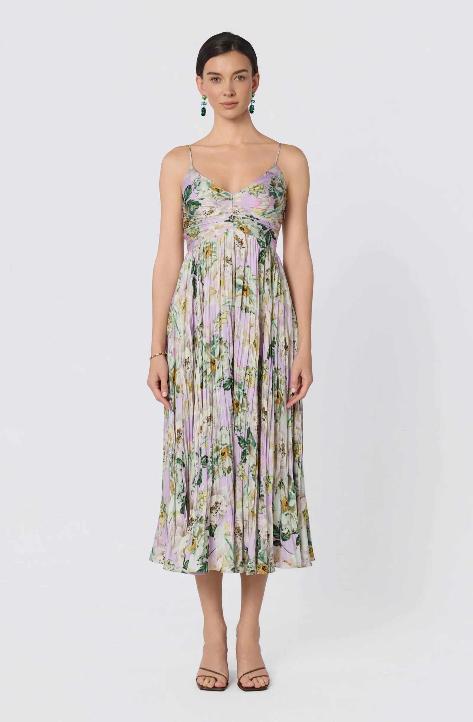 Maeve Pleated Midi Dress: Floral Midi Dress, Sundress, Plisse Dress, Blue Midi, Green Midi, Summe... | ASTR The Label (US)