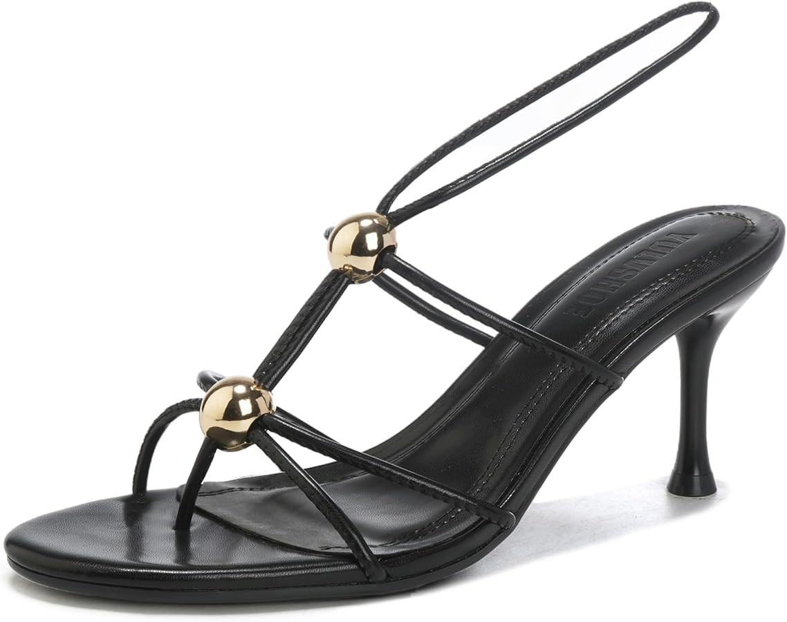 YULVSHOE Women's Lace Up Kitten Heels Round Open Pointed Toe Heels Mid Heeled Sandals for Women | Amazon (US)