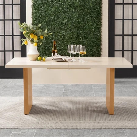 Better Homes & Gardens Vista Steel Metal Top Outdoor Dining Table, Cream Stone Metal Top with Teak Legs | Walmart (US)