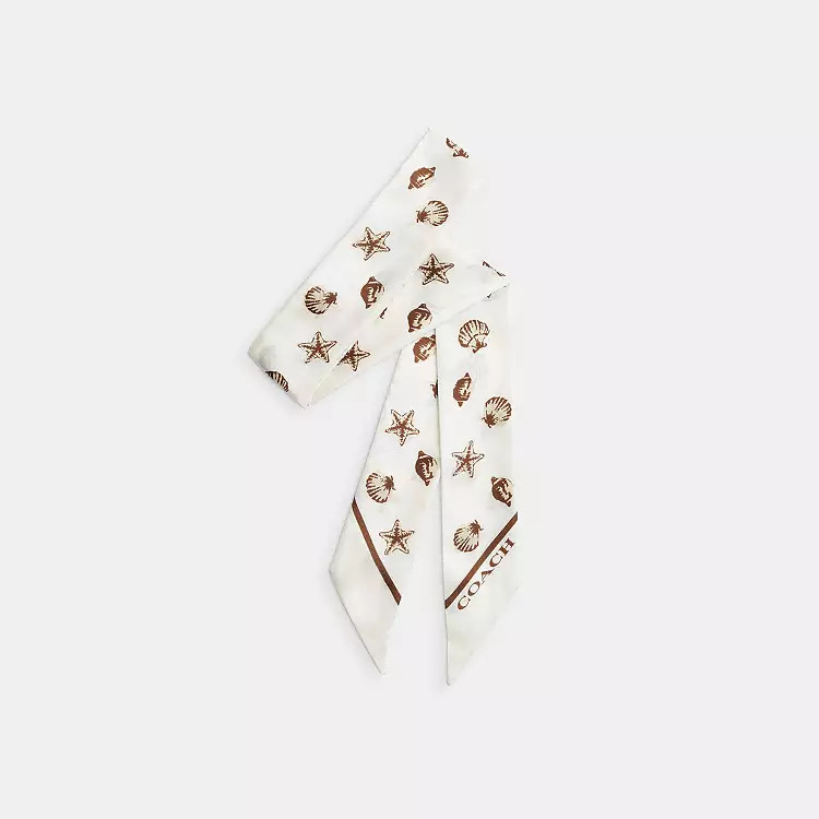 Mini Seashell Print Silk Skinny Scarf | Coach Outlet US