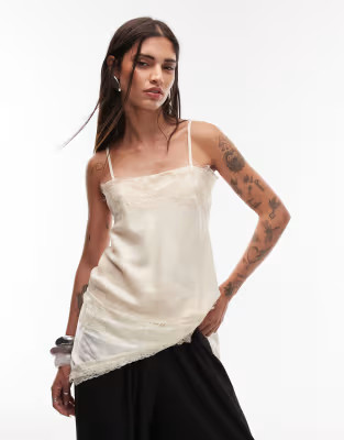 ASOS DESIGN lace hem satin cami top in cream | ASOS | ASOS (Global)