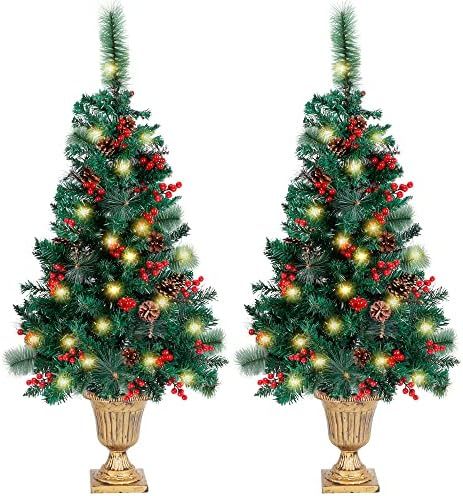 Juegoal 4 FT Christmas Tree, Pre-Lit Crestwood Spruce Entrance Tree with 120 LEDs Fairy Lights, P... | Amazon (US)