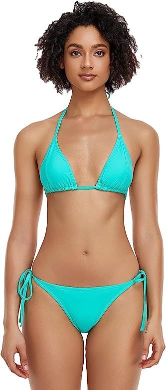 LIORA Women's String Bikini - Halter Triangle Top with Tie Side Thong Brazilian Bottom Swimsuit -... | Amazon (US)