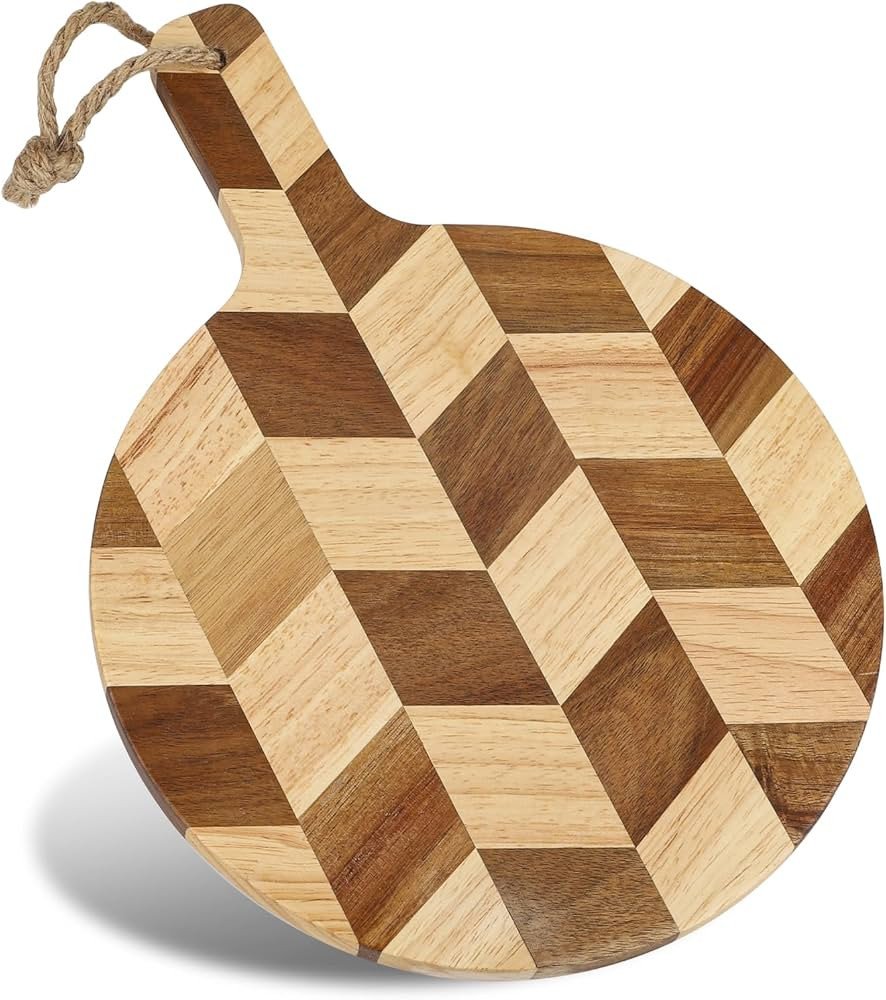 Acacia Wood Round Cutting Board and chopping board with Handle for Meat,Cheese,Vegetables, Bread,... | Amazon (US)