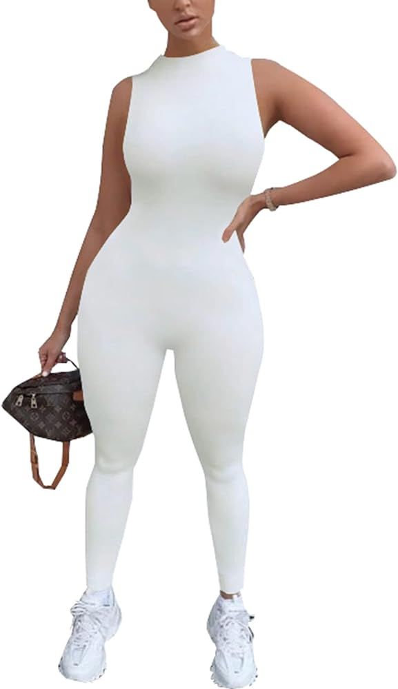 PRETTYGARDEN Women's Summer Bodycon Jumpsuits Casual Sleeveless One Piece Stretchy Tank Slim Fit ... | Amazon (US)