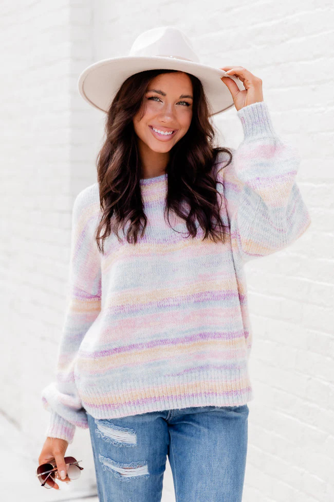 For A While Now Blue And Purple Multi Striped Ombre Sweater | Pink Lily