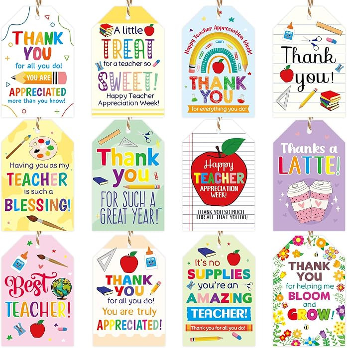 60pcs Thank You Teachers Tags with String Gifts Hanging Tags Labels Happy Teachers Appreciation W... | Amazon (US)