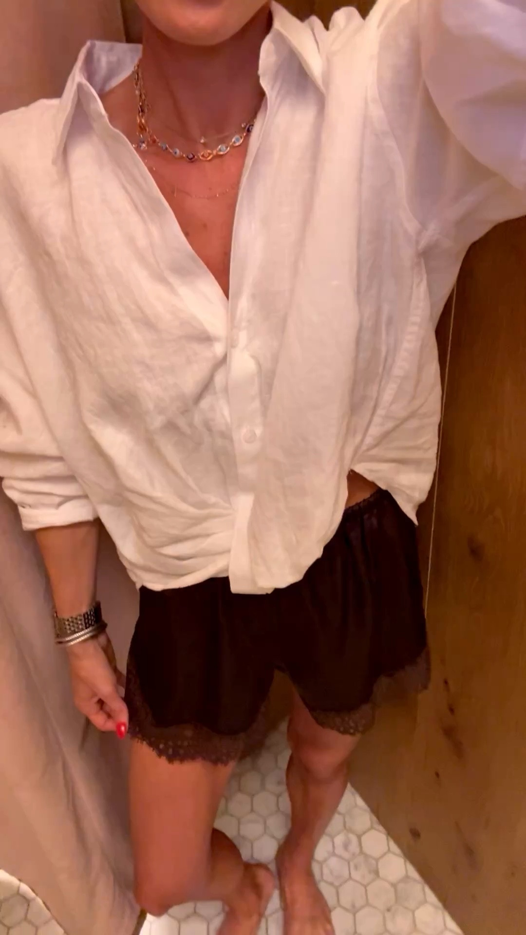 The perfect spring linen button down shirt size 2xs with trending brown lace satin shorts size 2xs 

#LTKootd #LTKPetite #LTKTravel