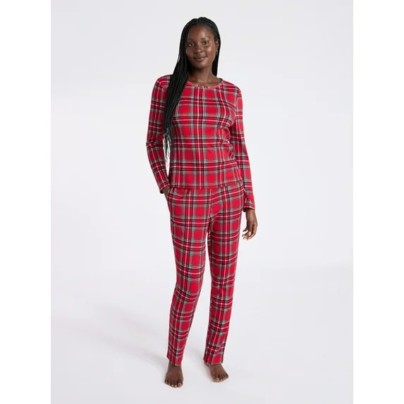 Joyspun Women's Waffle Knit Long Sleeve Top and Joggers Pajama Set, 2-Piece, Sizes S-3X | Walmart (US)