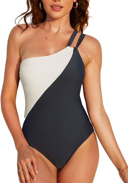 CUPSHE Swimsuit One Piece Swimsuit Women Color Block One Shoulder Backless Bathing Suit | Amazon (US)