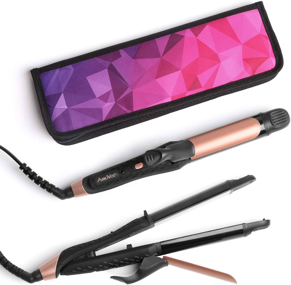 AmoVee Travel Curling Iron, 2 in 1 Flat Iron Mini Hair Straightener, Dual Voltage, 1 inch, Carry ... | Amazon (US)