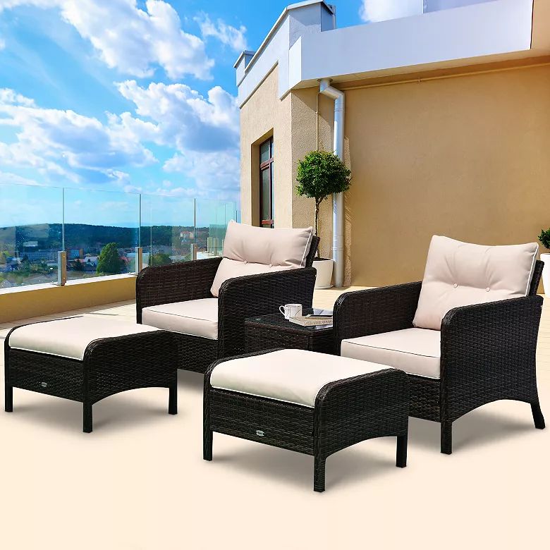 5pc Outdoor Patio Furniture Set Rattan Wicker Conversation Sofa W/ Ottoman | Kohl's