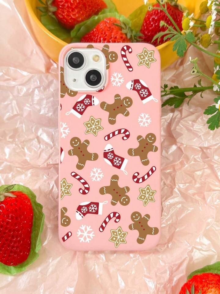1pc Hand-painted Christmas Gingerbread Man Printed Phone Case Compatible With Iphone | SHEIN