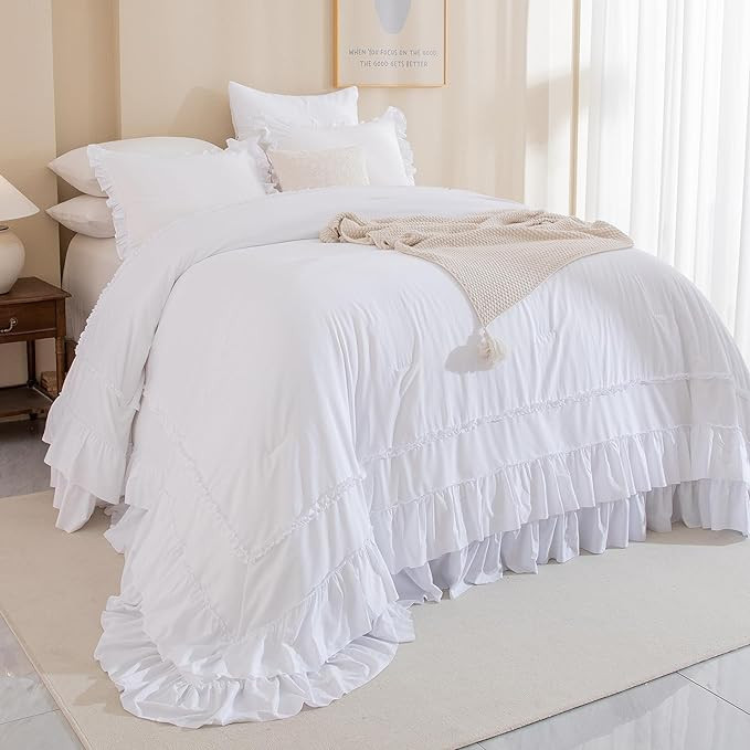 Masaca Oversized King Comforter 128x120,White Shabby Boho Chic Farmhouse Bedding Comforter with R... | Amazon (US)