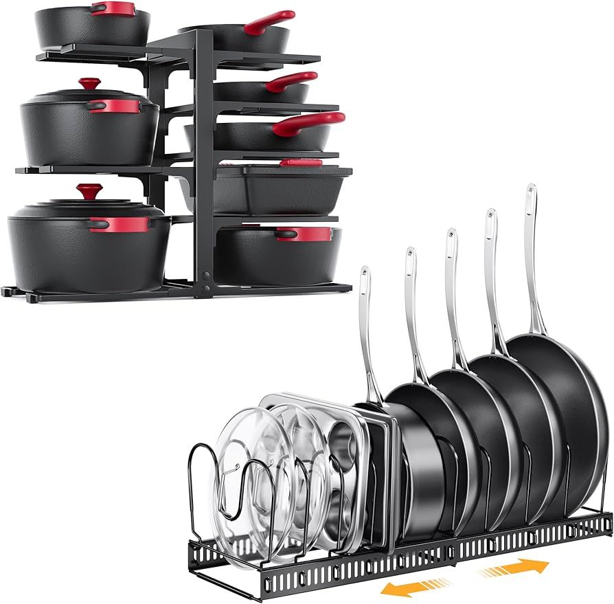 MUDEELA 8-Tier Heavy Duty Adjustable Pot Organizer Rack and Rubber-dipped Pan Organizer Rack for ... | Amazon (US)