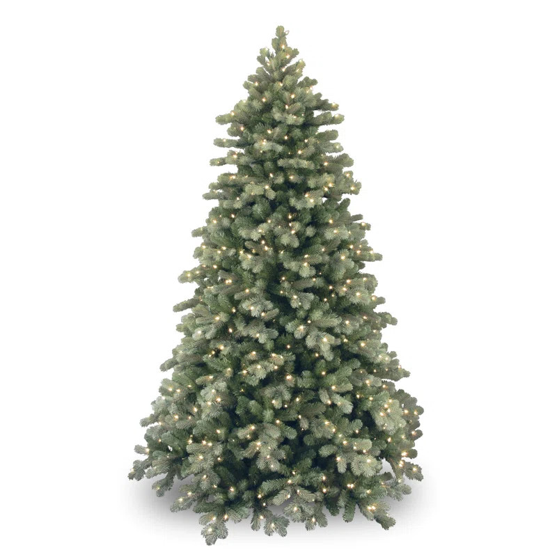 7.6' H Green Realistic Artificial Spruce Flocked/Frosted Christmas Tree with 750 Lights | Wayfair North America