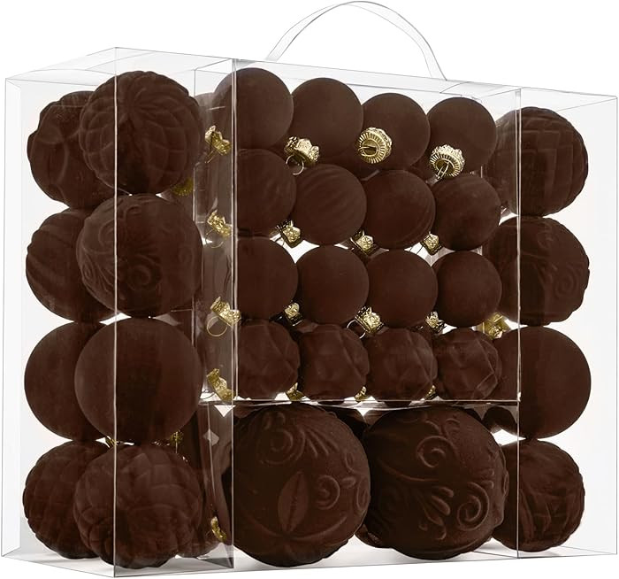 Adornos de bola de Navidad de terciopelo – Juego de 46 decoraciones flocadas para árbol de Nav... | Amazon (US)