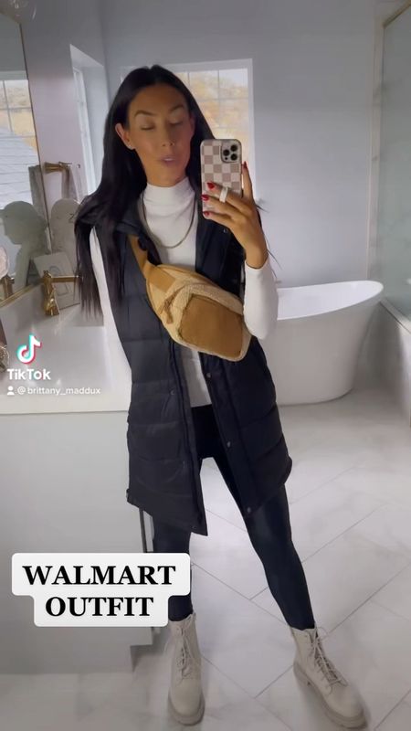 Walmart outfit, walmart fall fashion, walmart finds, winter style 2022, puffer vest outfits, faux leather leggings outfits, sherpa bum bag 

#LTKHoliday #LTKstyletip #LTKSeasonal
