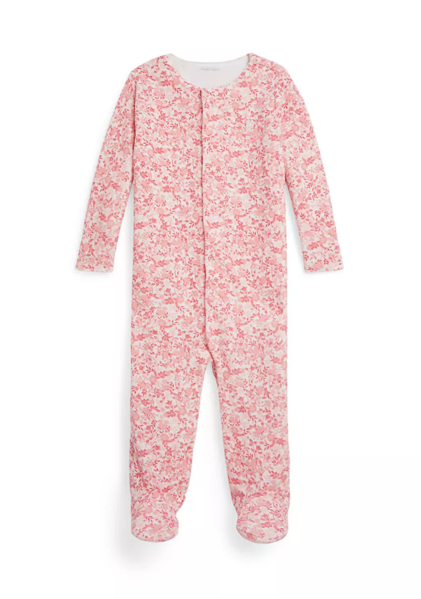 Baby Girls Floral Velour Footed Coverall | Belk