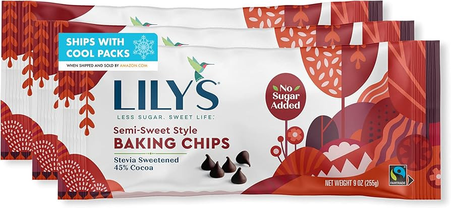 LILY'S Semi Sweet Style, Gluten Free No Sugar Added Baking Chips Bags, 9 oz (3 count) | Amazon (US)
