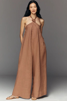 By Anthropologie 100% Linen Halter-Neck Jumpsuit | Anthropologie (US)