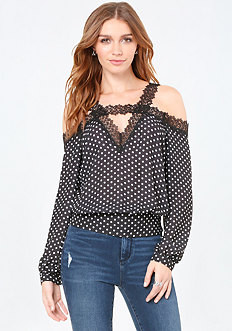 Print & Lace Shoulder Top | Bebe (Global)