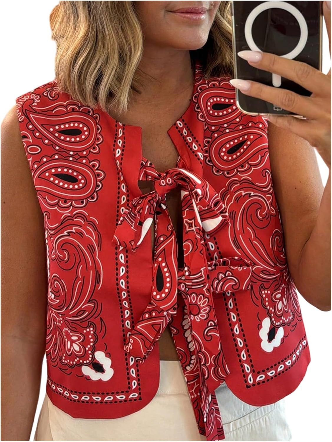 GORGLITTER Women's Tie Front Rodeo Top Paisley Country Concert Tank Tops | Amazon (US)
