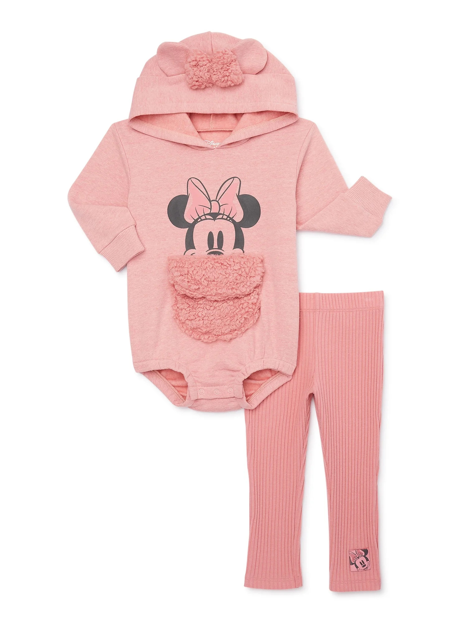 Disney Minnie Mouse Newborn Baby Girls Hooded Bodysuit and Pants, 2-Piece Outfit Set, Sizes 0/3 M... | Walmart (US)