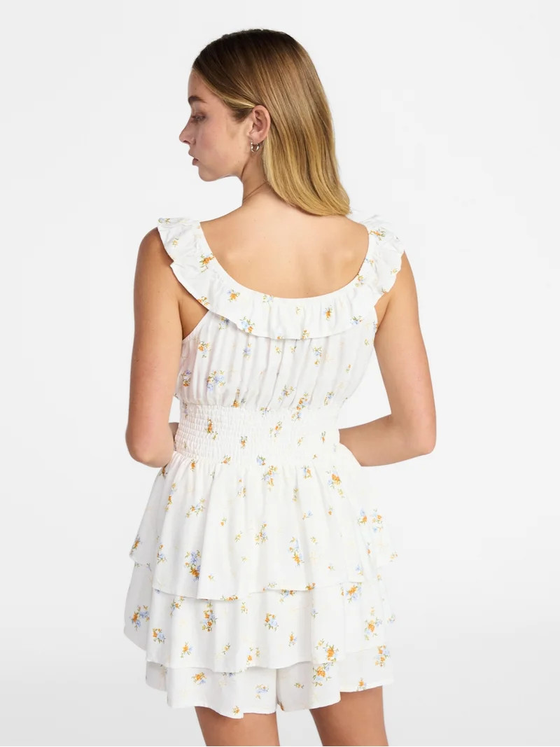 No Boundaries Ruffle Smocked Waist Romper, Women’s XXS-XXL | Walmart (US)