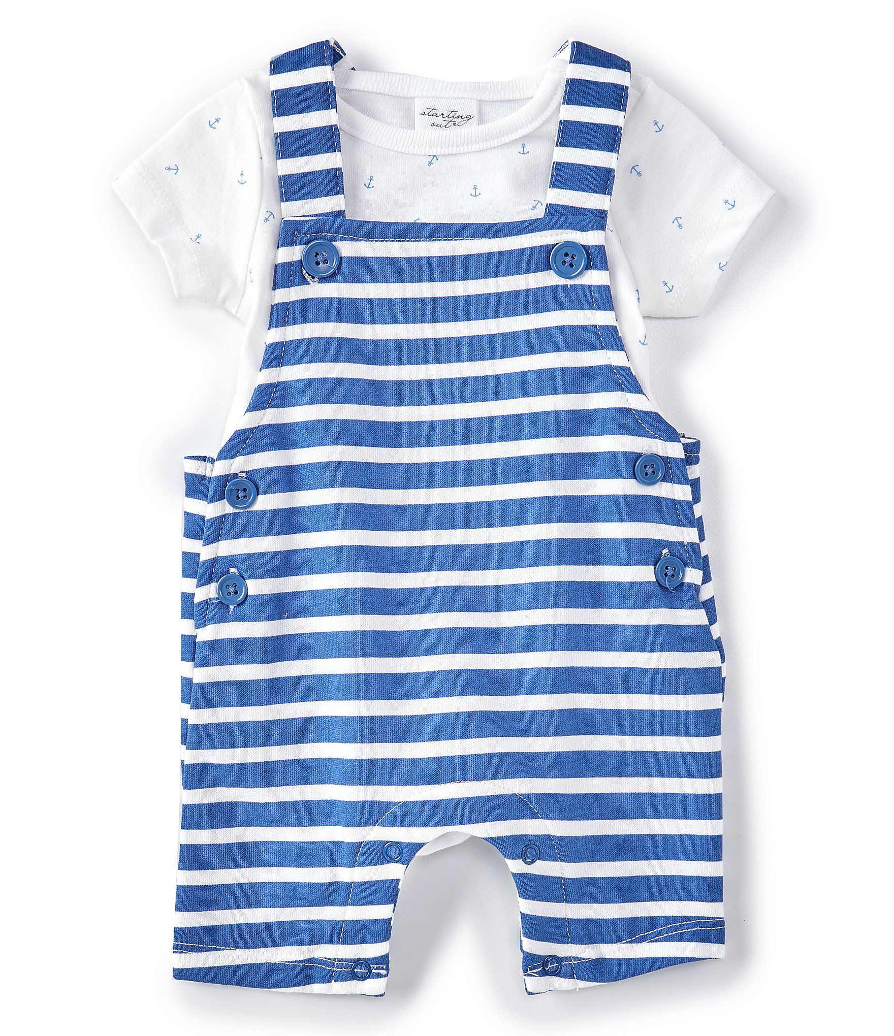 Baby Boys Newborn-9 Months Stripe Knit Shortall & Anchor Printed Short Sleeve Onesie 2-PIece Set | Dillard's