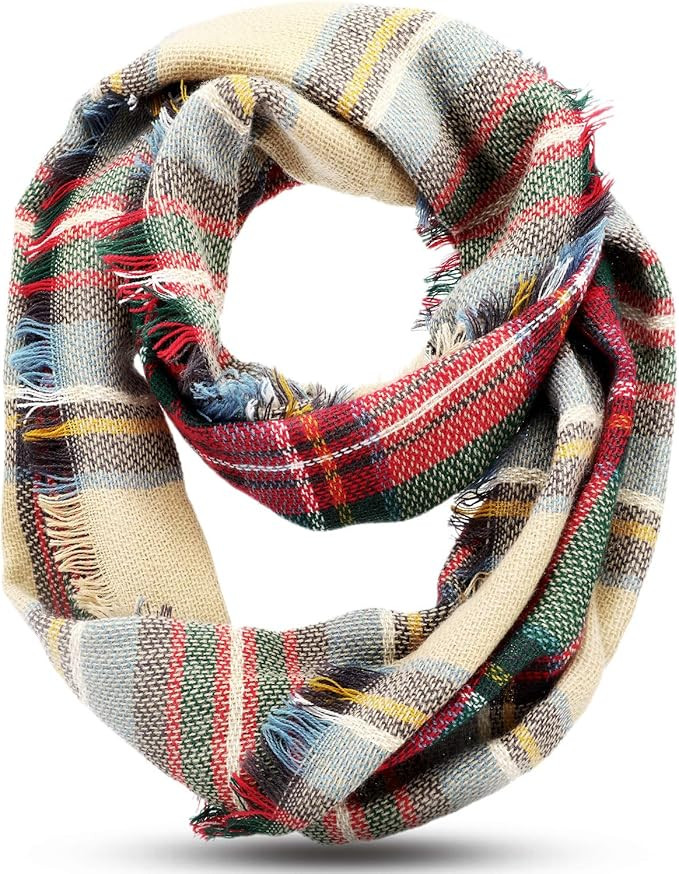 Frienda Winter Plaid Scarf Fall Warm Tartan Scarf Checkered Pattern Circle Loop Wrap | Amazon (US)